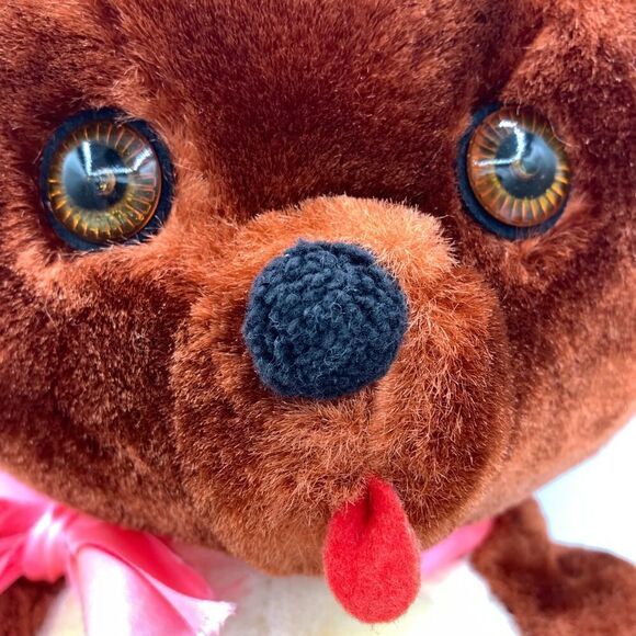 Vintage Rushton Company Teddy Bear 22" Brown & Cream Plush Pink Bow 1950s/60s - Picture 3 of 9